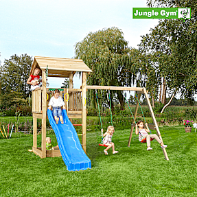 Jungle Gym Casa med gyngemodul og blå rutsjebane