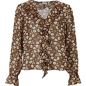 VRS dame bluse med flæser str. 2XL - brun