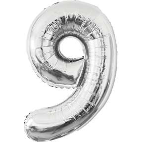 Salling tal folieballon nr. 9, H: 86 cm - Sølv