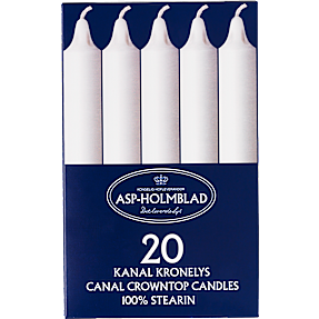 Kronelys ren stearin 2,4x20 cm 20-pak - hvid