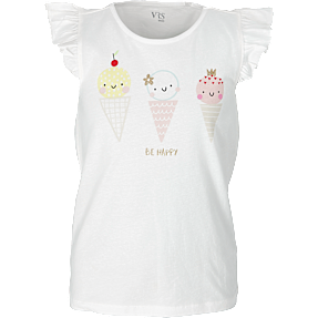 VRS børne T-shirt med flæse ærmer str. 122/128 - hvid