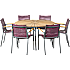 Kerteminde teak bord Ø130 cm, antracit stel med 6 Mood compact stole - plum