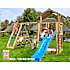 Jungle Gym Chalet 2.1 legetårn komplet inkl. klatremodul og 120 kg sand + blå rutsjebane