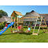 Jungle Gym Cabin 2.1 legetårn inkl. klatremodul, rutsjebane og 120 kg sand