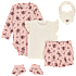 Tiny One 5-dele med T-shirt, body, shorts, savlesmæk og futter str. 56 - rosa