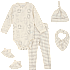 Tiny One 5-dele med body, leggings, hue, savlesmæk og futter str. 56 - beige