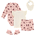 Tiny One 5-dele med T-shirt, body, shorts, savlesmæk og futter str. 68 - rosa