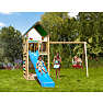 Jungle Gym Lodge 2.1 legetårn inkl. Swing Module og blå rutsjebane