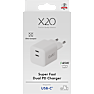X2O 45W dobbelt hjemmelader USB-C/C GaN - Hvid