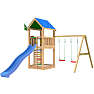 Jungle Gym Lodge 2.1 legetårn inkl. Swing Module og blå rutsjebane