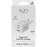 X2O 65W tredobbelt hjemmelader USB-C/C/A GaN - Hvid