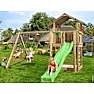 Jungle Gym Chalet 2.1 legetårn komplet inkl. gyngemodul og 120 kg sand + grøn rutsjebane