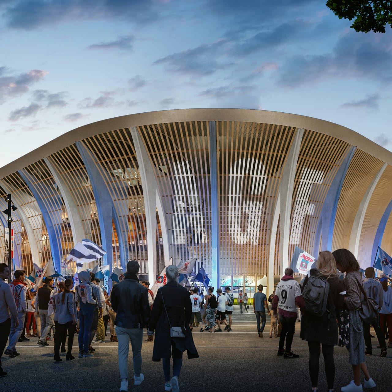 aarhus stadion fans paa vej mod stadion til kamp Foto Zaha Hadid Architects