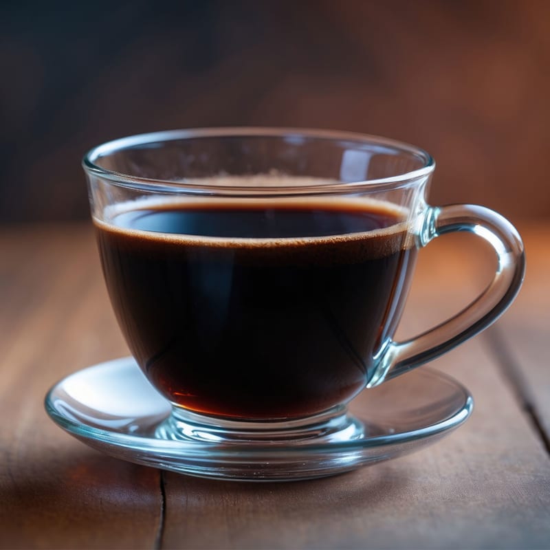 Varm lungo kaffe i glas med underkop