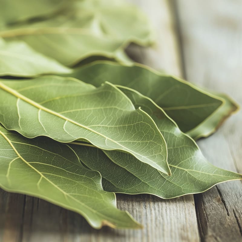 laurbærblade på træbord