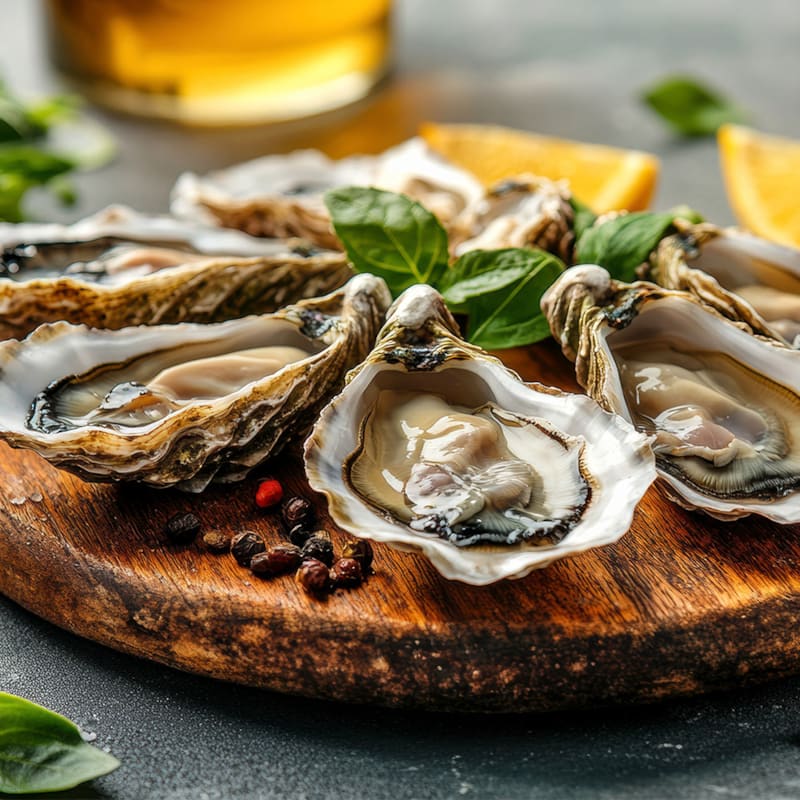 Åbne østers på skærebræt