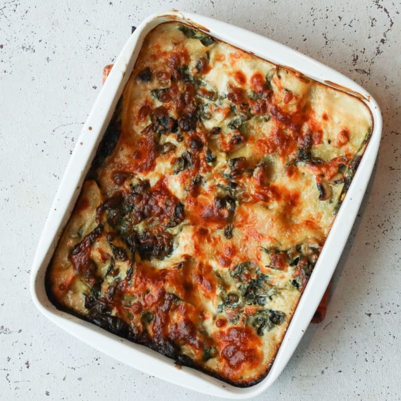 Svampe lasagne med spinat og ost