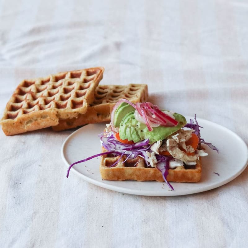 Madvafler med kylling, grønt og flødeost