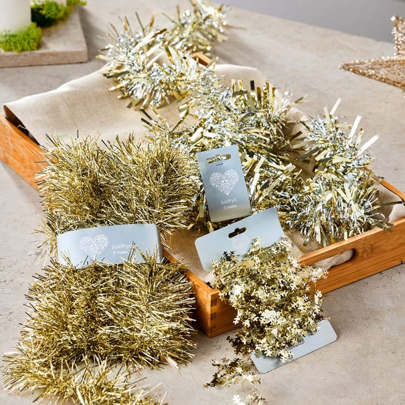 Guld lametta og glimmer guirlande.