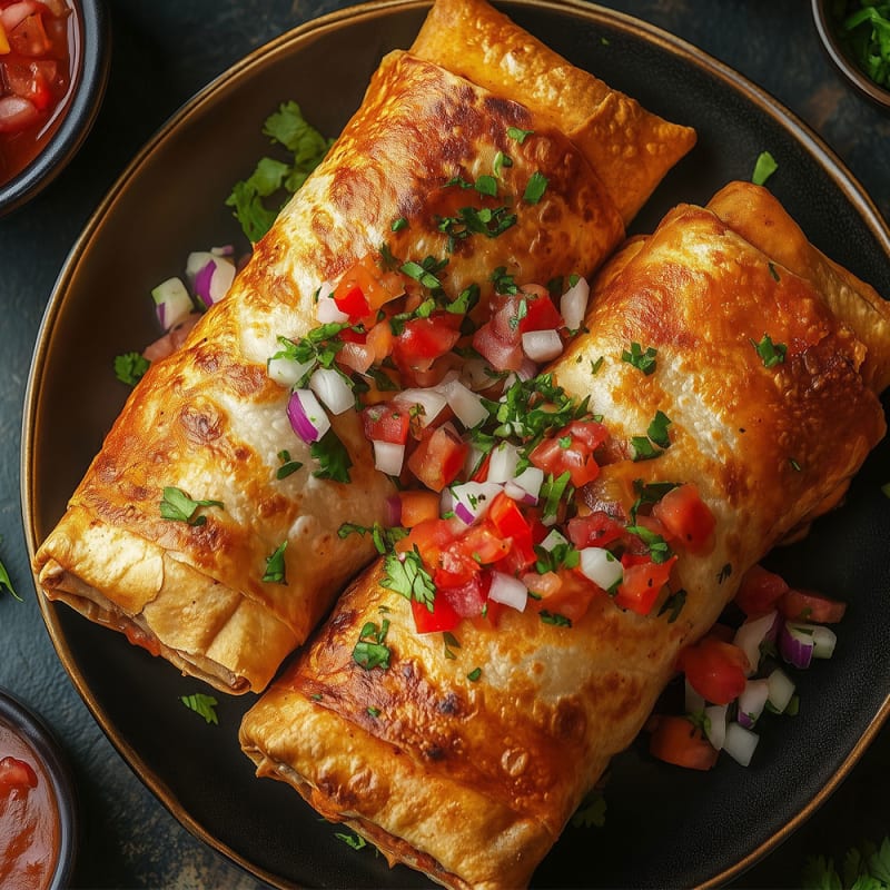 To chimichanga burritos serveret på tallerken