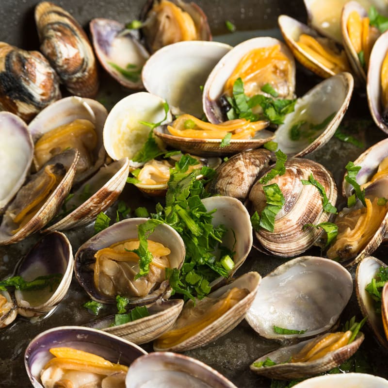 Dampede blandede muslinger på bord