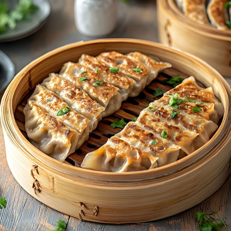 Stegte gyoza i bambuskoger