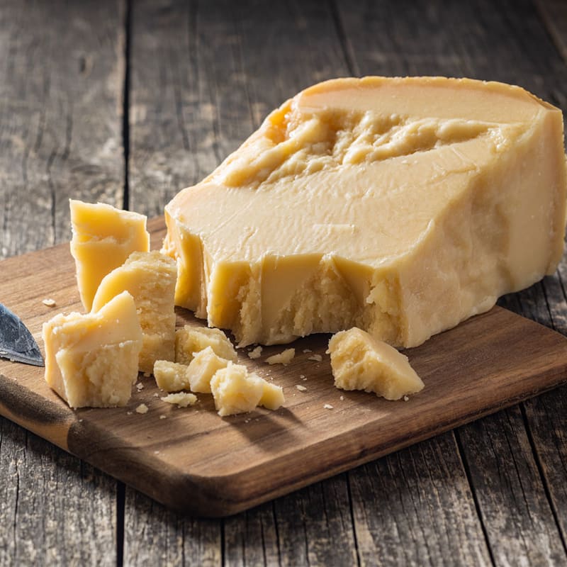 Parmesan ost på skærebræt