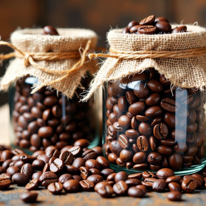 To glasbeholdere med kaffebønner