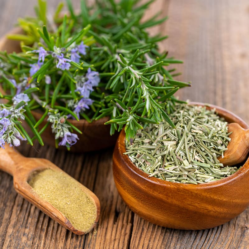 rosmarin frisk tørret og stødt rosmarin