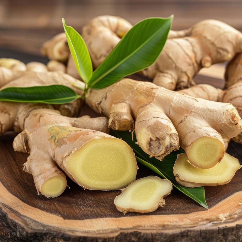 Frisk ingefær på skærebræt