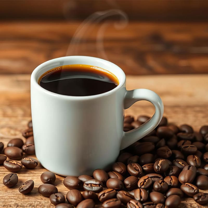 Americano drik på bord med kaffebønner