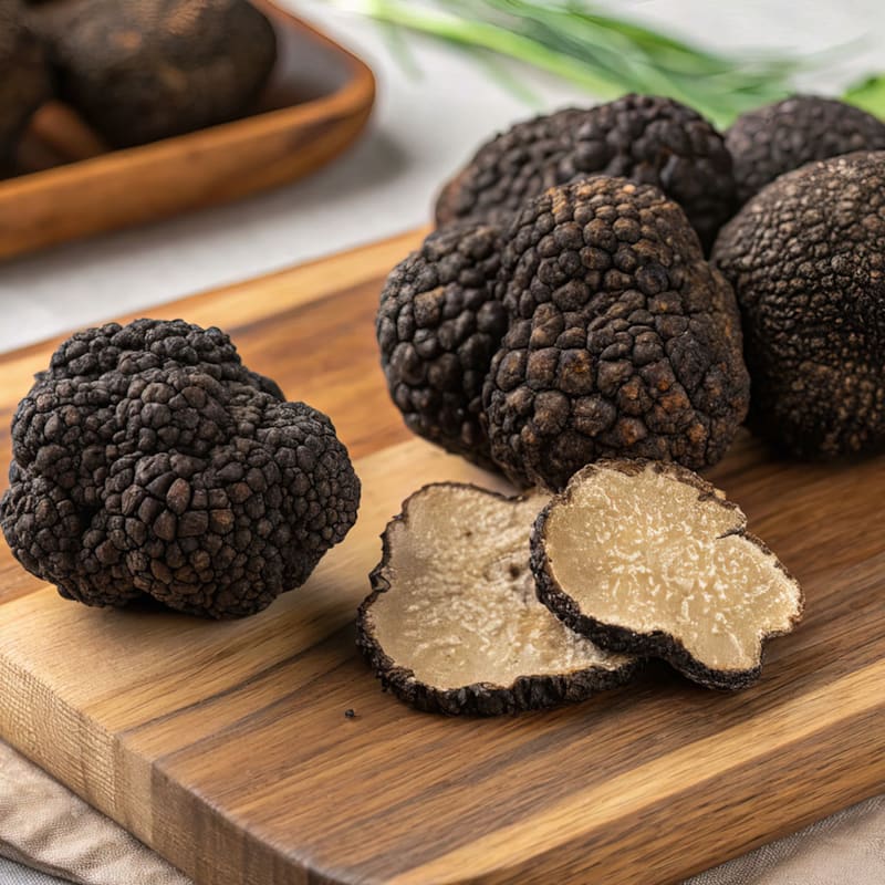 Friske trøfler på skærebræt