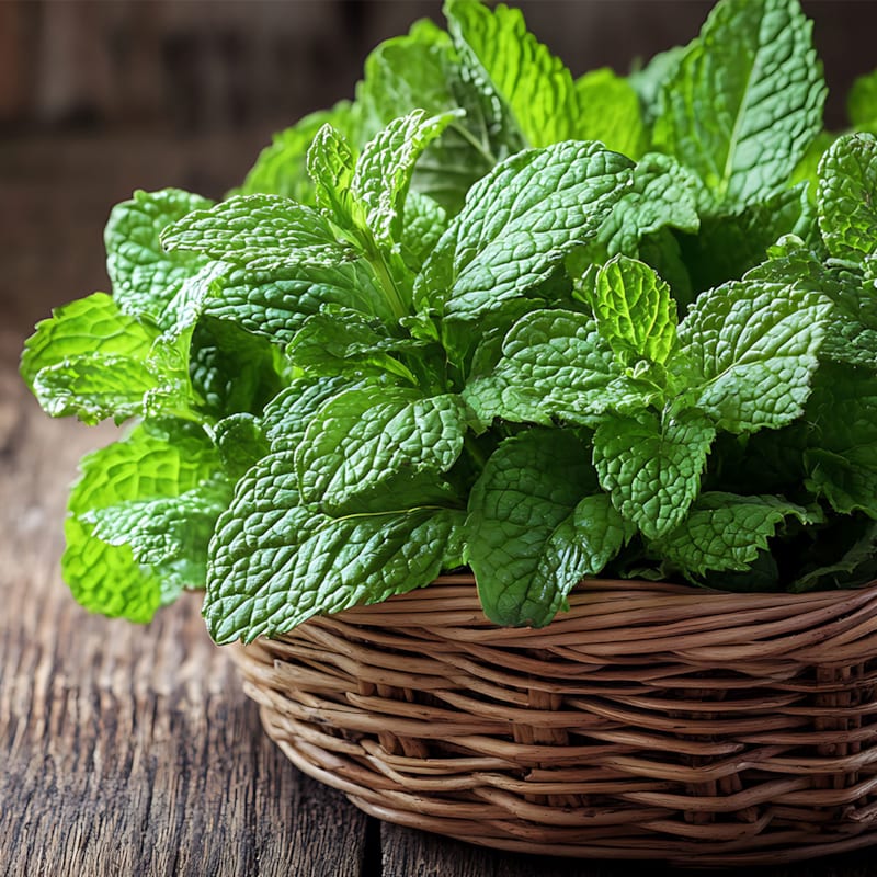 Friske mynteblade i kurv