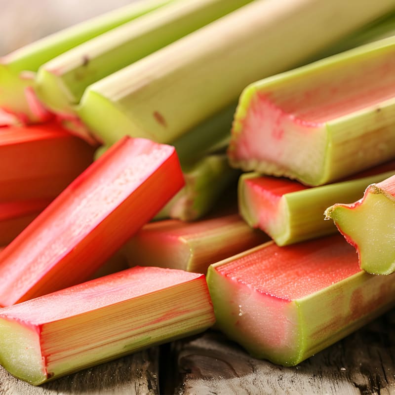 Friske rabarber på bord