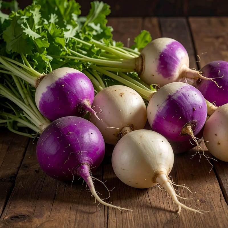 Hvide og lilla majroer på bord