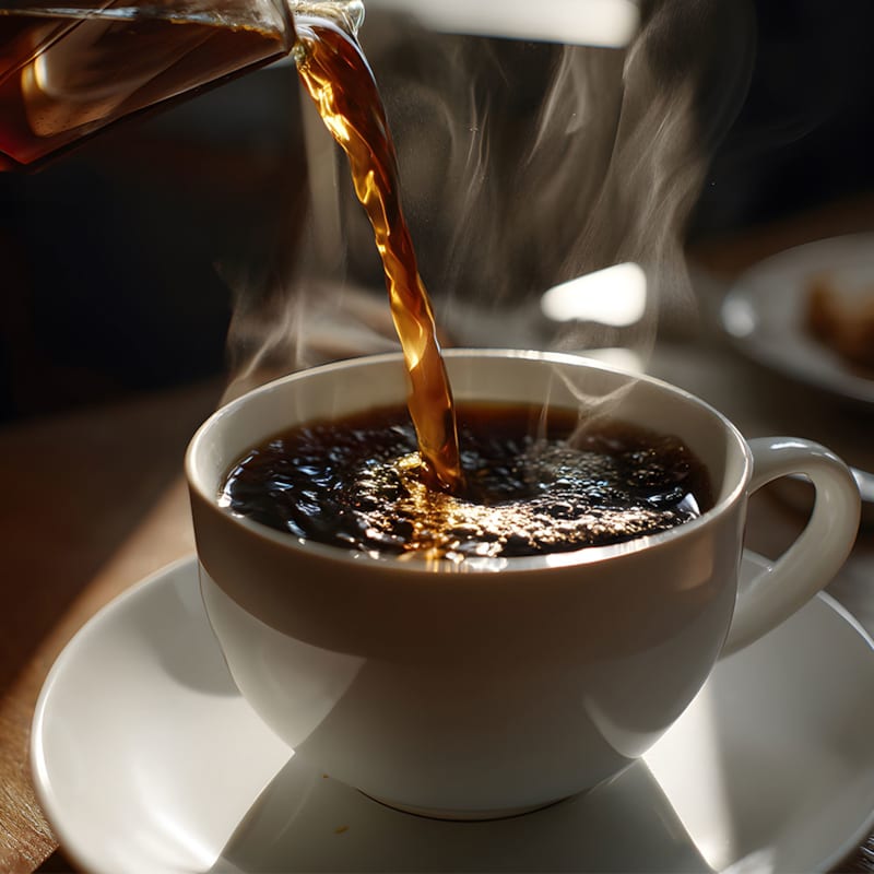 Varm kaffe hældes i kaffekop